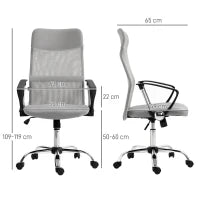 Sedia Ergonomica da Ufficio Girevole, Altezza Regolabile e Schienale a Rete, 63x65x109-119 cm, Grigio Chiaro