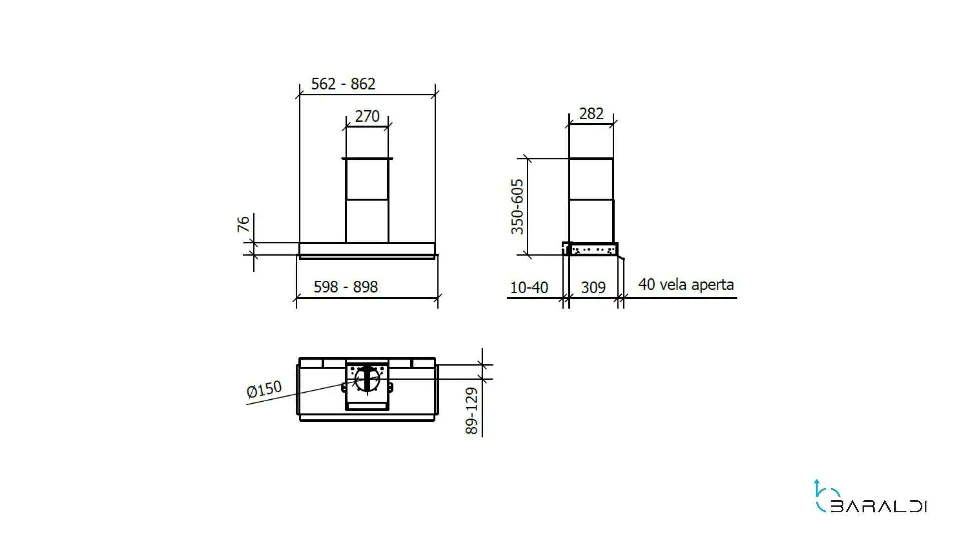 CAPPA PROFILE CITY INCASSO cm 56 - Inox -700 m3/h