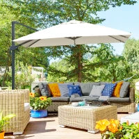 Ombrellone a Sbalzo 3x3 m Inclinabile con Manovella e Base a Croce, in Acciaio e Poliestere, Bianco Crema