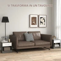 Set 2 Comodini Moderni con Ripiano Aperto e Cassetto, in Legno, 39x28x41 cm, Bianco e Grigio Scuro