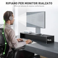 Supporto per Monitor con 2 Vani Contenitore in Legno, 100x27x15 cm, Nero