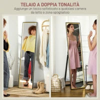 Specchio a Figura Intera con Supporto Posteriore e Cornice, in Legno e Vetro, 37x3x157 cm, Nero e Oro