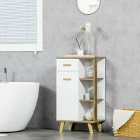 kleankin Mobile Bagno Moderno con Armadietto, Cassetto e Ripiani in Legno, 50x30x89cm, Bianco