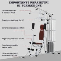Stazione Fitness Multifunzione per Casa e Palestra con 4 Imbottiture, in Acciaio e PU, 150x110x210 cm, Bianco