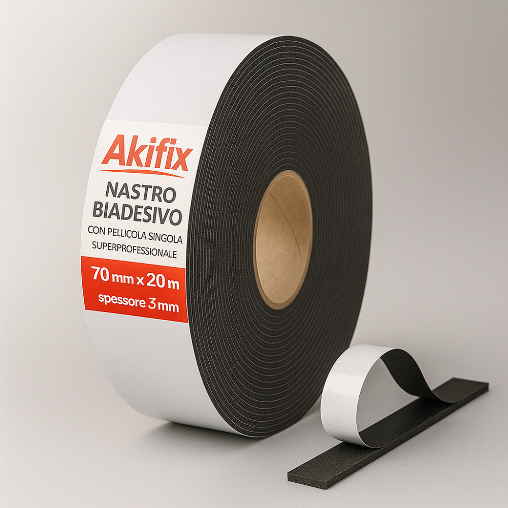 Nastro biadesivo cartongesso pellicola singola superprofessionale spessore 3 mm *** misure 70 mm x 20 m, confezione 1