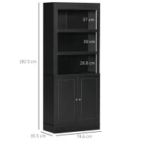 Credenza Cucina in Legno con Ripiani e Armadietto 2 Ante con Mensole Regolabili, 74.6x35.5x182.5cm