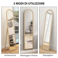 Specchio da Terra e Parete a Figura Intera con Cavalletto, Effetto Pietra e Forma ad Arco, 40x160 cm, Beige