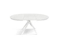 PAZZO DESIGN Tavolo Allungabile con Gambe Incrociate rotondo, Made in Italy, Basamento bianco, Bianco frassinato