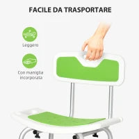 Sedia per Doccia in Alluminio ed EVA con Altezza Regolabile su 6 Livelli e Schienale Ricurvo, 51.5x49.5x68.5-81 cm