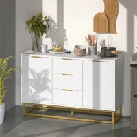 Credenza Moderna Bianca, Credenza Bassa Buffet per Cucina o Sala da Pranzo con 3 Cassetti e 2 Ante, 120x40x76cm