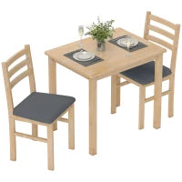 Set tavolo da pranzo 3 pezzi con 2 sedie, Tavolo da cucina per spazi compatti, sedie imbottite, risparmio spazio, MDF, Legno naturale