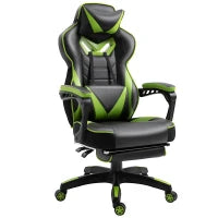Sedia da Gaming Ergonomica, Poltrona da Ufficio Confortevole con Poggiapiedi, Poggiatesta e Cuscino Lombare, Altezza Regolabile, Nero e Verde