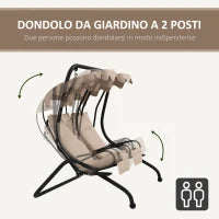 Dondolo da Giardino 2 Posti con Tetto Parasole, in Acciaio e Poliestere, 170x136x170 cm, Beige