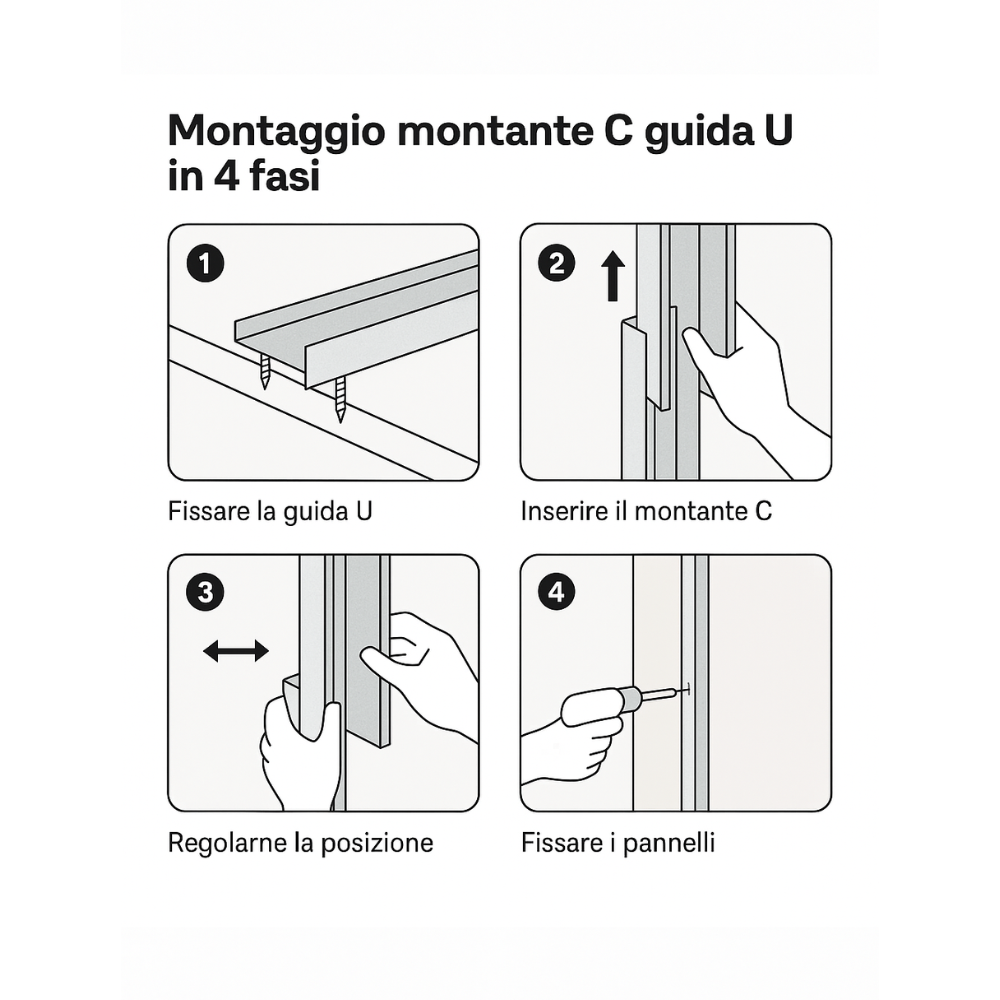 Montante c standard 2 m profilo preforato sp 0,6 mm fissaggio cartongesso 12 pz *** misure 47 x 49 x 50 mm, confezione 1