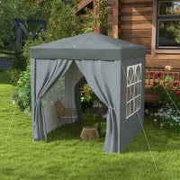 Gazebo da Giardino Pieghevole Pop-up 2 x 2 m con 4 Pareti Laterali Rimovibili, 2 Finestre, Sacca per il Trasporto, Grigio