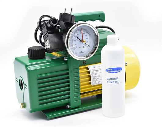 Pompa vuoto bistadio Klimaline con vacuometro e valvola solenoide per impianti gas HFO - R32 - R410 - R1234YF 85 L/min motore antideflagrante per condizionamento climatizzatore