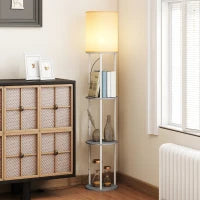 Lampada da Terra con Ripiani e Telecomando, 3 Temperature Colore, Grigio