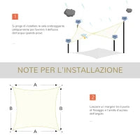 Vela Ombreggiante Rettangolare, Impermeabile e Anti-Raggi UV in HDPE, 3x4m, Crema