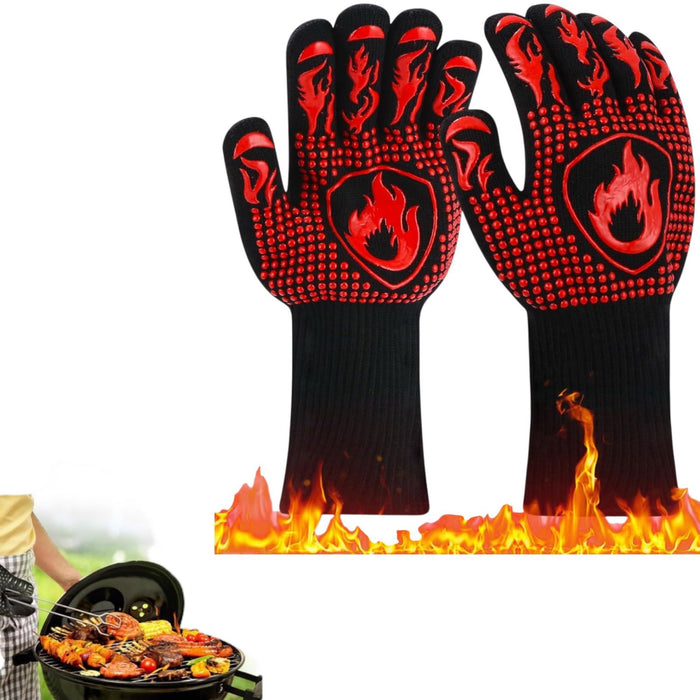 2Pz Guanti Barbecue Resistenti al Calore 800°C Professionali Antiscivolo Traspiranti