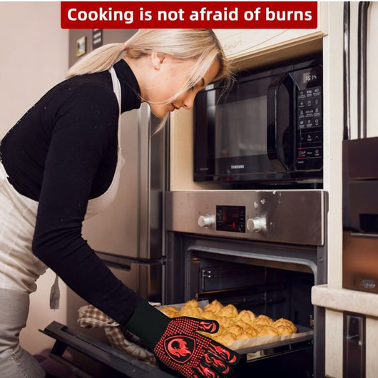 2Pz Guanti Barbecue Resistenti al Calore 800°C Professionali Antiscivolo Traspiranti
