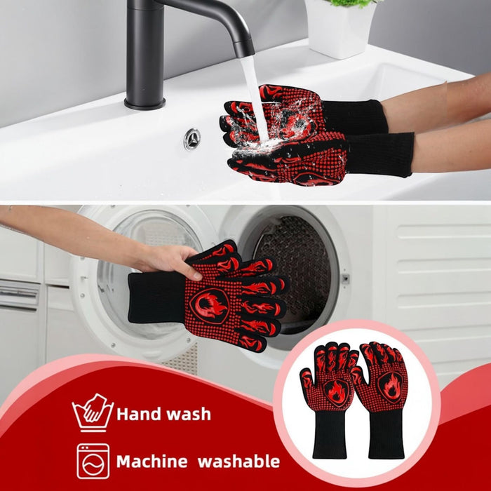 2Pz Guanti Barbecue Resistenti al Calore 800°C Professionali Antiscivolo Traspiranti