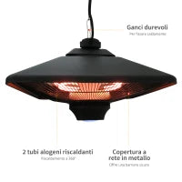 Lampada Riscaldante per Esterni con Luce LED, Potenza 1000/2000W e Telecomando, 43x43x25cm, Nero