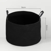 Cesto Portabiancheria da 88L Portatile e Pieghevole con Manici in Cotone Naturale, Ø56x35.5 cm, Nero