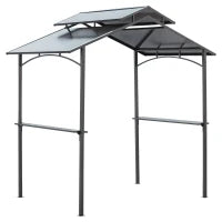 Gazebo da Giardino per Barbecue, Doppio Tetto Anti-UV e Struttura in Acciaio con Mensole, 240x150x250cm, Nero