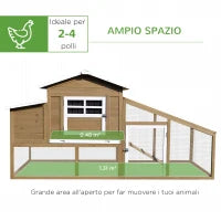 Pollaio per Galline Ovaiole da Esterno con Zona di Corsa, Pollaio per Galline da Esterno con Zona di Nidificazione e Vassoio Estraibile da Giardino in Legno, 200x80x105 cm