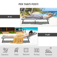 Sdraio da Mare con Foro per Lettura Pieghevole e Reclinabile su 4 Livelli in Tessuto Oxford e Acciaio, Grigio