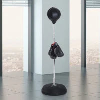Punching Ball da Terra con Guantoni, Altezza Regolabile 126-144 cm e Base Riempibile, Nero