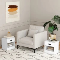 Set di 2 Comodini con Cassetti e Scomparto Aperto per Soggiorno 39x28x41 cm Bianco