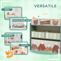 Scaffale Portagiochi per Bambini con 6 Contenitori Rimovibili in Tessuto, 63x30x66cm, Verde