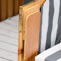 Sedia da Spiaggia con Poggiapiedi con Tavolini Pieghevoli e Cuscini, Mobili da Esterno, Naturale, Grigio e Bianco