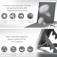 Lettino Prendisole con Schienale Reclinabile e Rotelle Posteriori, 195x67.5x33 cm, Grigio e Bianco