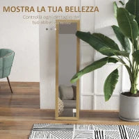 Specchio con Cornice in MDF con Piedini e Ganci per Utilizzo a Muro o a Parete, 37x40x155 cm