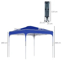Gazebo Pieghevole 2.5x2.5 m con Altezza Regolabile, Sacchetti di Sabbia e Borsa con Ruote, Blu