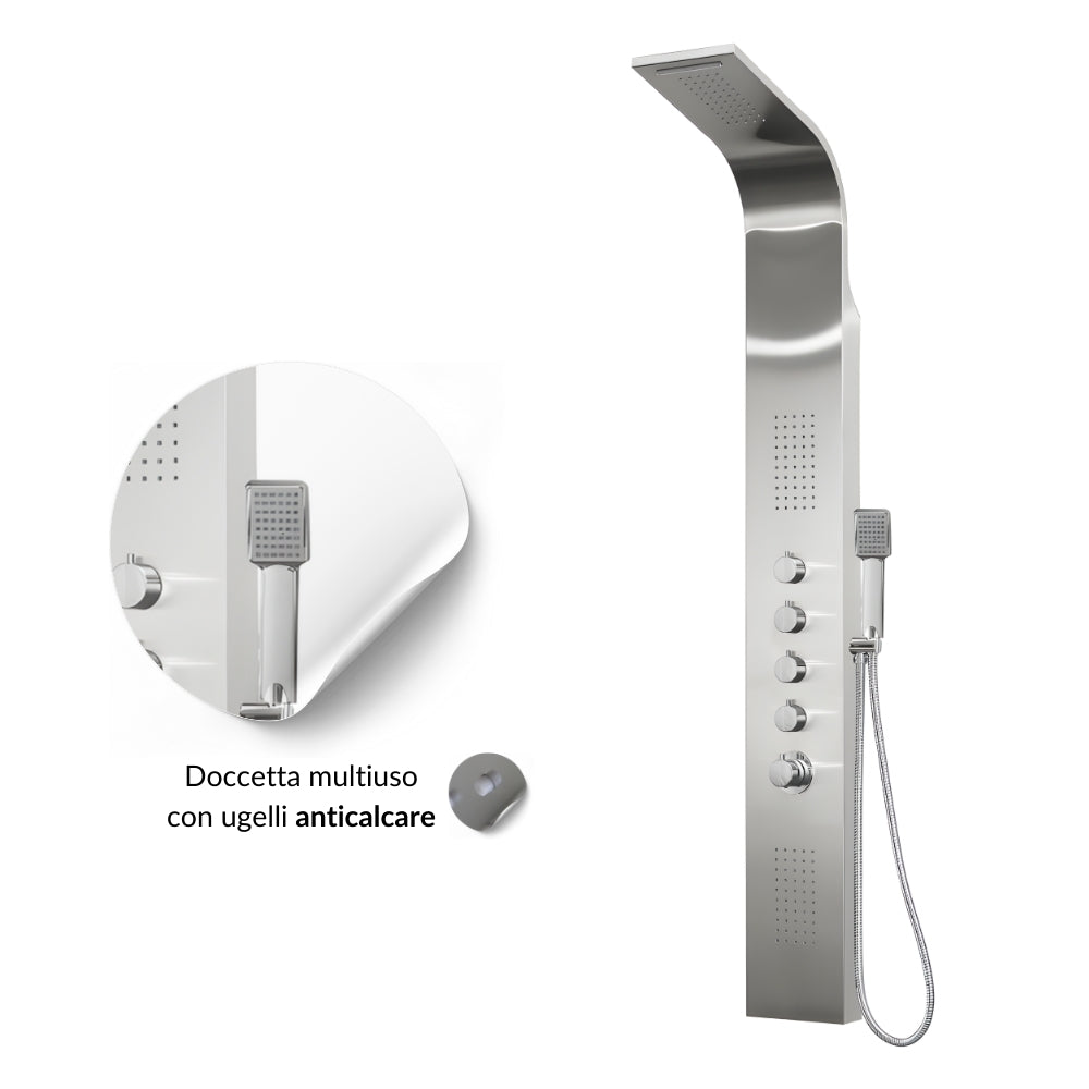 Colonna doccia termostatica siria 4 funzioni getto a cascata bocchette lombari *** finitura- spazzolato, confezione 1