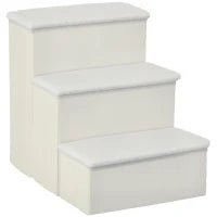 Scaletta per Cani a 3 Gradini con Vano Contenitore, Pieghevole e Lavabile, 40x54x48 cm, Bianco