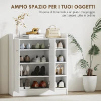 Armadio Scarpiera Bianca Salvaspazio e Moderna in Legno per 12 Paia di Scarpe, 4 Ripiani Aperti, 83 x 30 x 90cm, Bianca