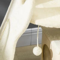 Albero Tiragraffi per Gatti con Tappetino e Pali in Sisal, Casetta Sfoderabile e Lettino, 60x30x83cm, Beige