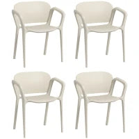 Set 4 Sedie da Giardino Impilabili in PP dal Design Moderno con Braccioli 60x56x75 cm, Bianco