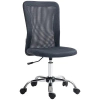 Sedia da Ufficio Ergonomica Altezza Regolabile Base Cromata Girevole a 360°, Rivestimento a Maglia Grigio Scuro
