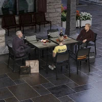 Set da Giardino con 6 Sedie Impilabili in Tessuto a Rete e Tavolo Effetto Legno, Grigio