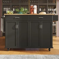 Isola cucina moderna con piano di lavoro pieghevole, spazio di conservazione multifunzionale e ruote, 106×50×90,5 cm, Nero