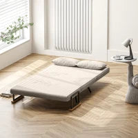 Divano Letto 3 in 1 in Tessuto Effetto Velluto con Schienale Regolabile e 2 Cuscini, 102x73x81 cm, Bianco Crema