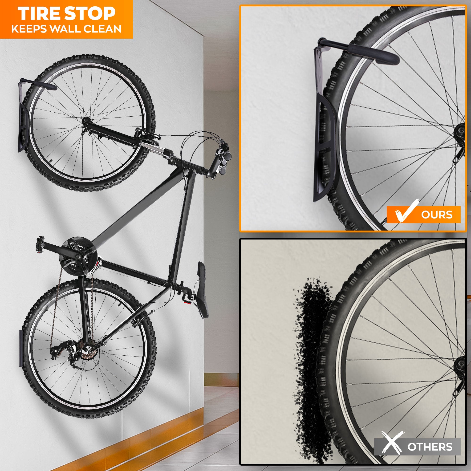 Ramos - Set 2 Portabici da Parete Salvaspazio Ganci per 2 Biciclette da 30 Kg in Metallo Nero