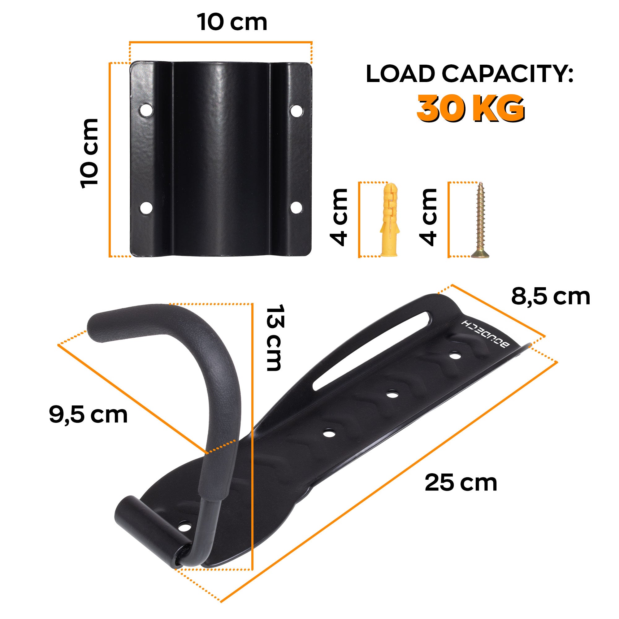 Ramos - Set 2 Portabici da Parete Salvaspazio Ganci per 2 Biciclette da 30 Kg in Metallo Nero