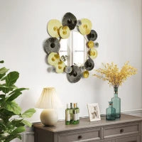 Decorazione da Parete in Metallo con Specchio Decorativo 84x84 cm Oro e Nero