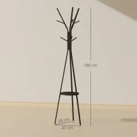 Appendiabiti da Terra Verticale Moderno per Ingresso, 45x45x180cm, Nero